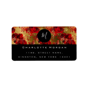 Étiquette Monogramme Rose Fleur Rouge Papillon Or RSVP Lux