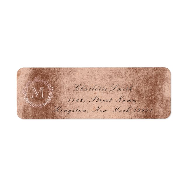 Étiquette Monogramme Rose or cuivre couronne Royal RSVP (Devant)