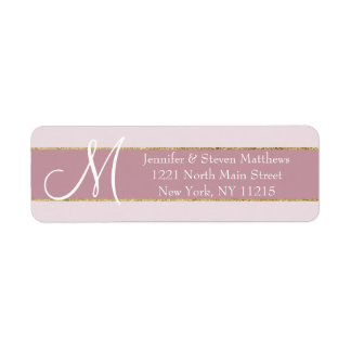 Étiquette Monogramme rose Rose à rayures dorées Nom initial