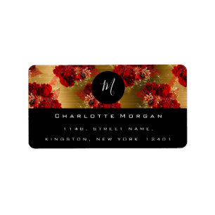 Étiquette Monogramme Roses de fleurs rouges Sparkly Gold RSV