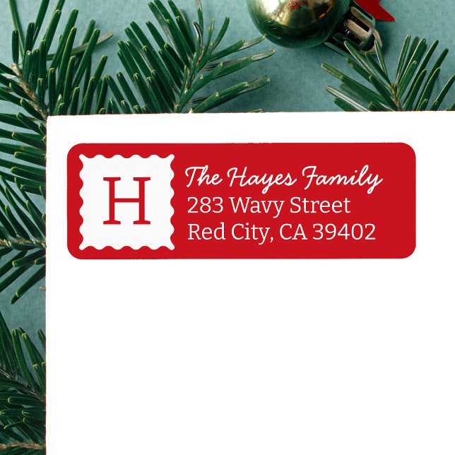 Étiquette Monogramme rouge moderne personnalisé Adresse de r (Créateur téléchargé)