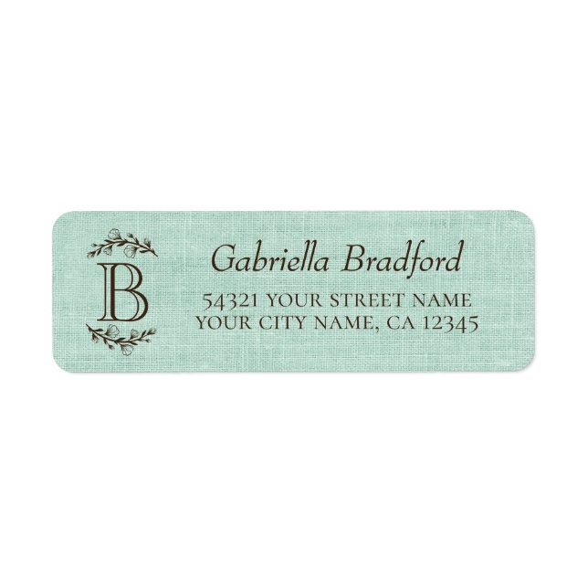 Étiquette Monogramme rustique élégant Floral Turquoise Burla (Devant)