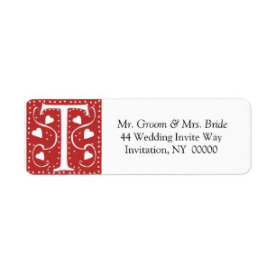 Étiquette Monogramme T Coeurs Rouge Blanc Mariage Couleurs R