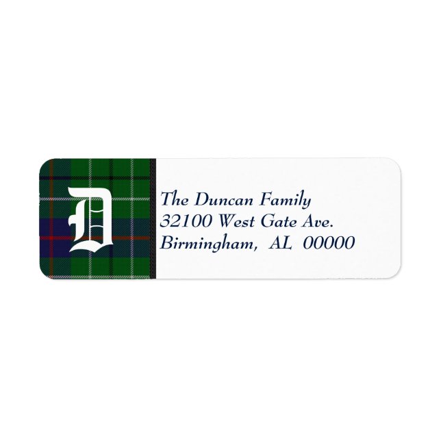 Étiquette Monogramme traditionnel Duncan Tartan Plaid (Devant)