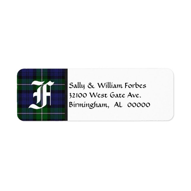 Étiquette Monogramme traditionnel en Tartan de Forbes (Devant)