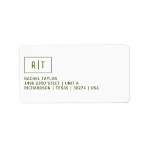 Étiquette Monogramme vert d'olive foncée moderne Adresse de 