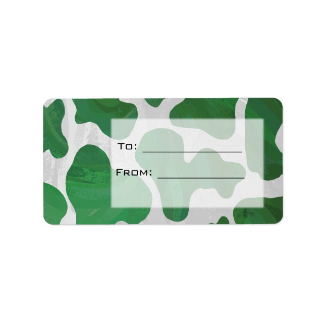 Étiquette Monogramme vert et blanc de vache (Devant)