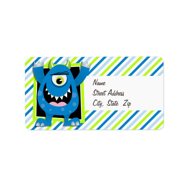 Étiquette Monstre Bleu ; Vert néon, Grandes Blances (Devant)
