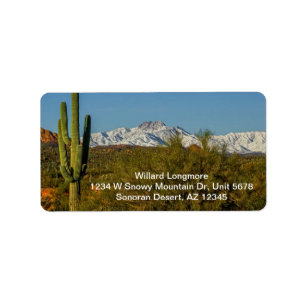 Étiquette Montagnes couvertes de neige Saguaro Cactus Arizon