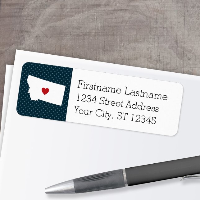 Étiquette Montana Home State City Map - Coeur personnalisé (Personalized Mailing Label with Return Address and State Map - Low Minimum)