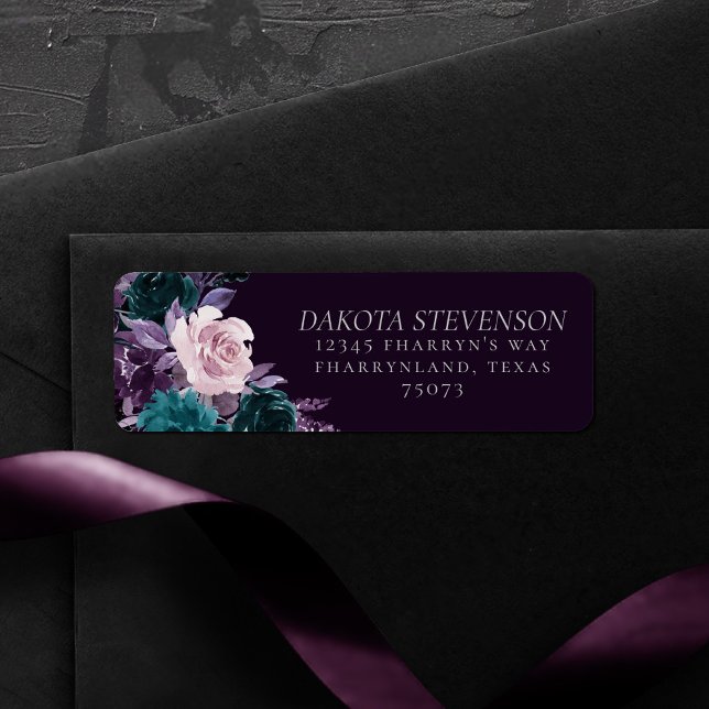 Étiquette Moody Boho | Roses de Dark Eggplant et Mauve (Créateur téléchargé)