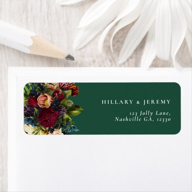 Étiquette Moody Floral Emerald Mariage Adresse de retour (En situation)