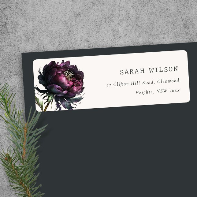 Étiquette Moody Gothic Dark Purple Black Peony Adresse (Créateur téléchargé)
