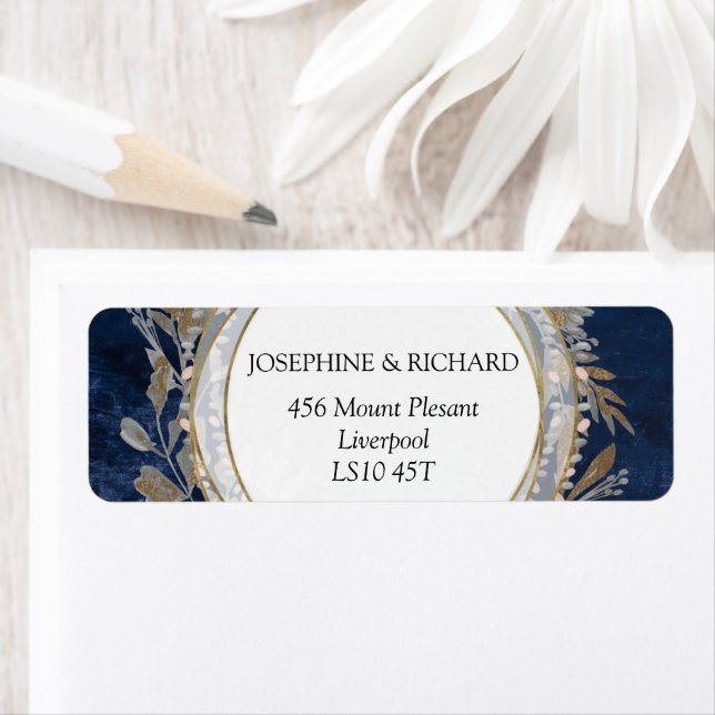 Étiquette Moody Gothic Floral Wreath, marine (En situation)