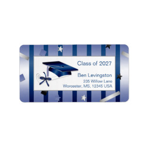 Étiquette Mortier bleu argent & diplôme Adresse de graduatio