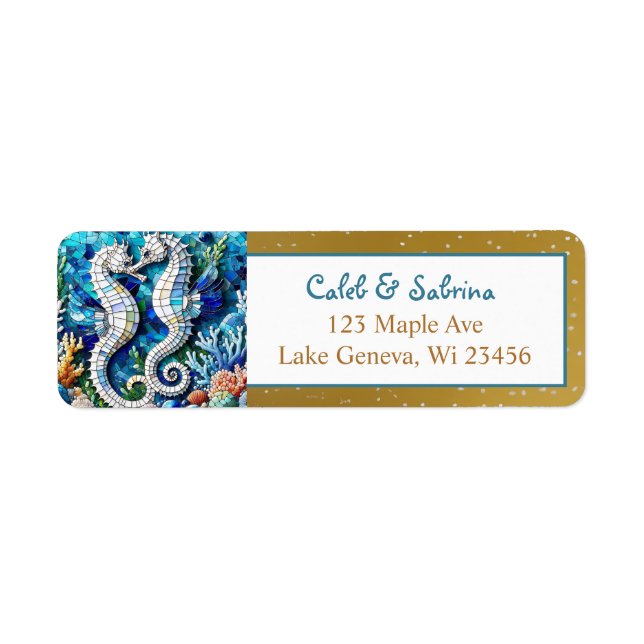 Étiquette Mosaic Seahorses Romantic Beachy   (Devant)