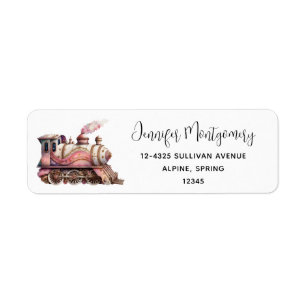 Étiquette Moteur de train rose Vintage Steampunk Style Adres