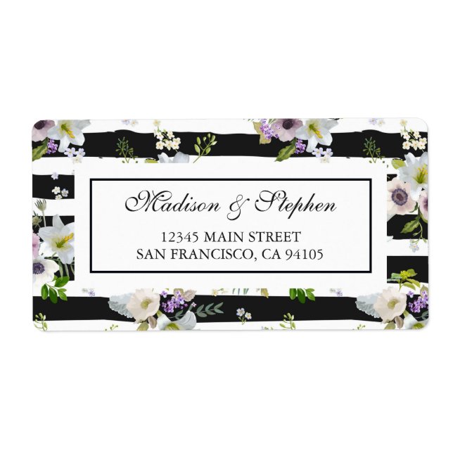 Étiquette Motif à rayures florales peintes - Mariage (Devant)