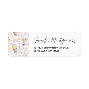 Étiquette Motif aquarelle fantaisiste de montgolfière