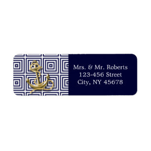 Étiquette Motif bleu marine ancre mariage nautique