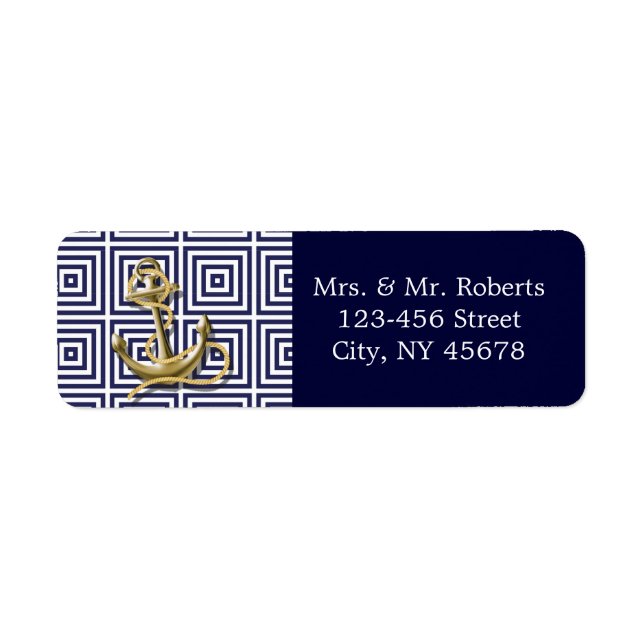 Étiquette Motif bleu marine ancre mariage nautique (Devant)