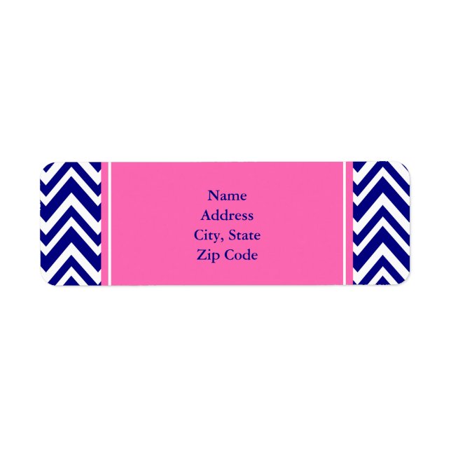 Étiquette Motif bleu marine Chevron avec rose chaud (Devant)