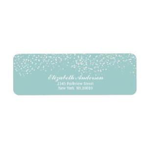 Étiquette Motif Confetti Mariage bleu et blanc turquoise