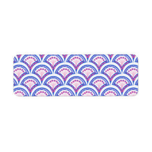 Étiquette motif damassé floral bleu