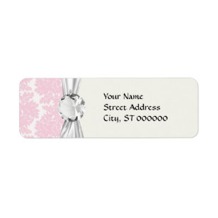 Étiquette motif damassé rose et blanc doux