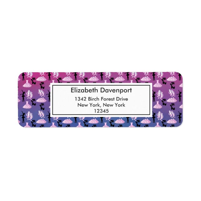 Étiquette Motif de ballet sur dégradé rose et bleu (Devant)