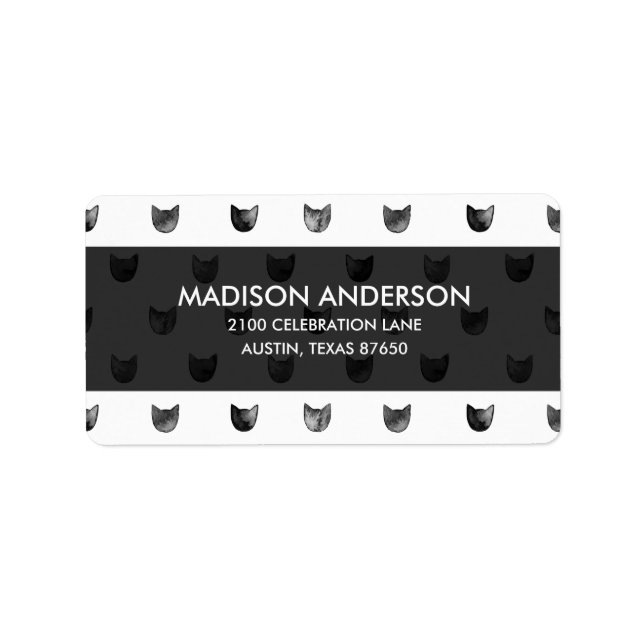 Étiquette Motif de chats chic noir et blanc (Devant)