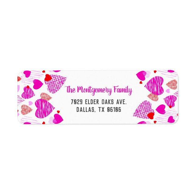 Étiquette Motif de coeur rose Nom personnalisé Valentine (Devant)