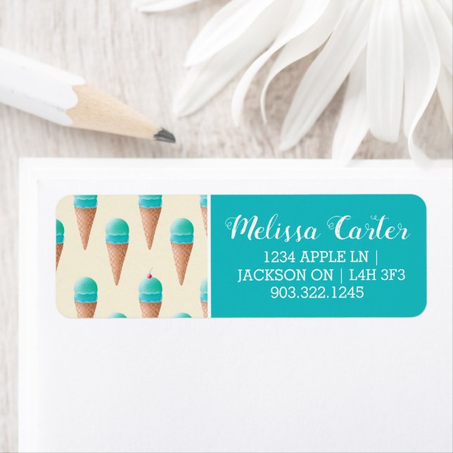 Étiquette Motif de cône de glace bleu, jaune clair (En situation)