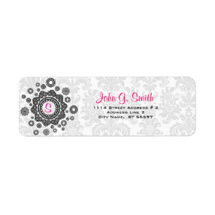 Étiquette Motif de Damas florales noir et blanc -Modèle 8