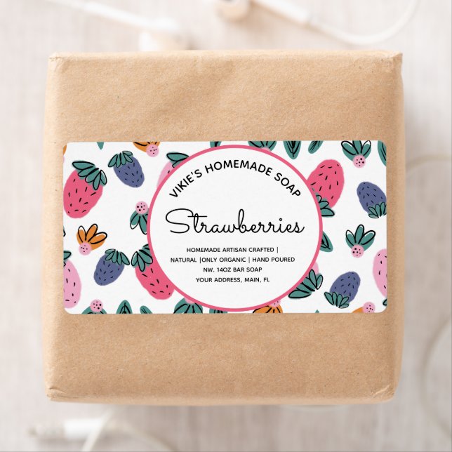 Étiquette Motif de fraises d'entreprise à savon maison (En situation)