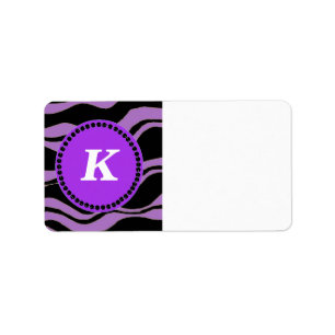 Étiquette Motif de zèbre noir et pourpre Monogramme
