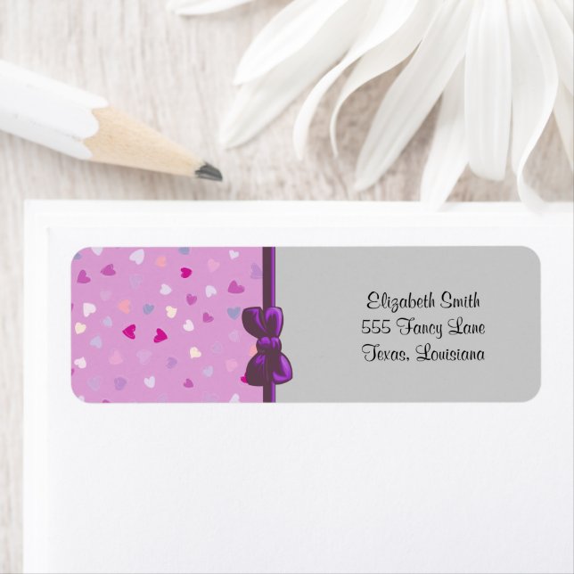 Étiquette Motif Des Coeurs, Coeurs Violets, Motif Des Coeurs (En situation)