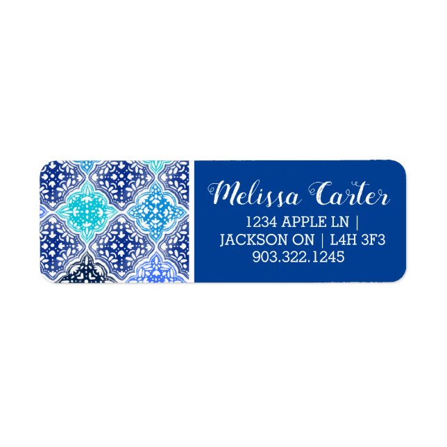 Étiquette Motif en carrelage marocain peint en bleu (Devant)