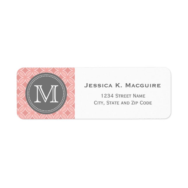 Étiquette Motif en cercle rose gris monogramme (Devant)