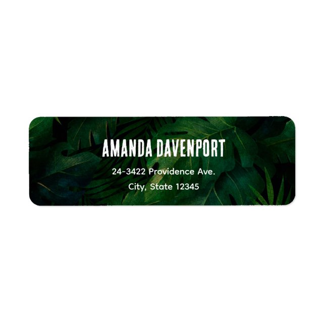 Étiquette Motif Feuille de Dark Green Tropical (Devant)