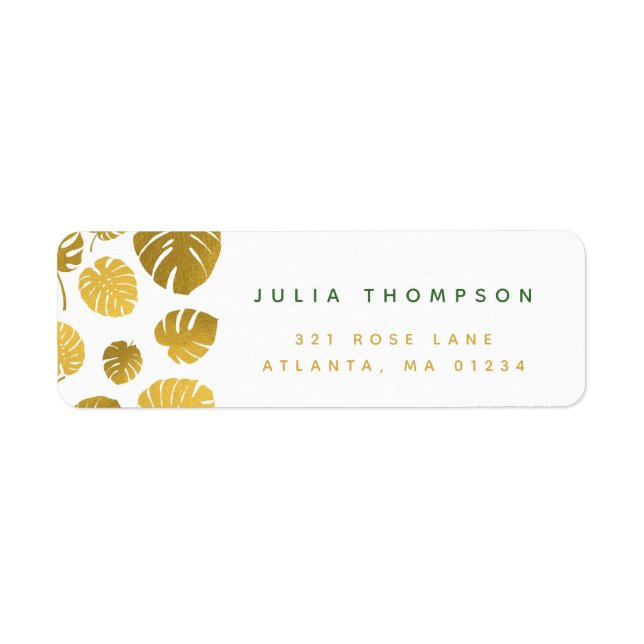 Étiquette Motif Feuille de Monstera d'or moderne personnalis (Devant)