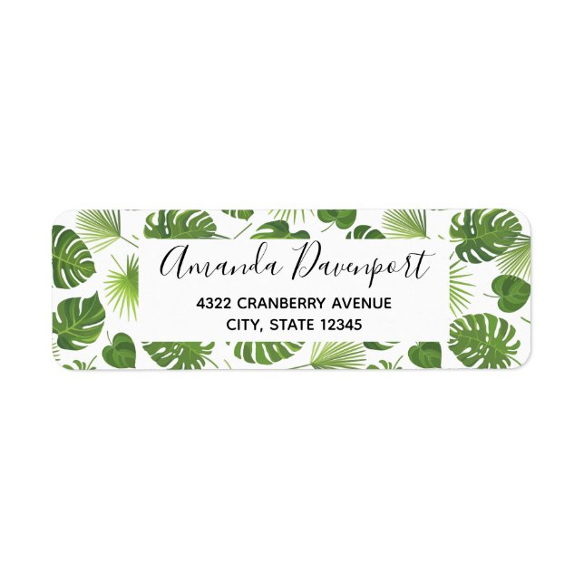 Étiquette Motif Feuille élégant Green Tropical (Devant)