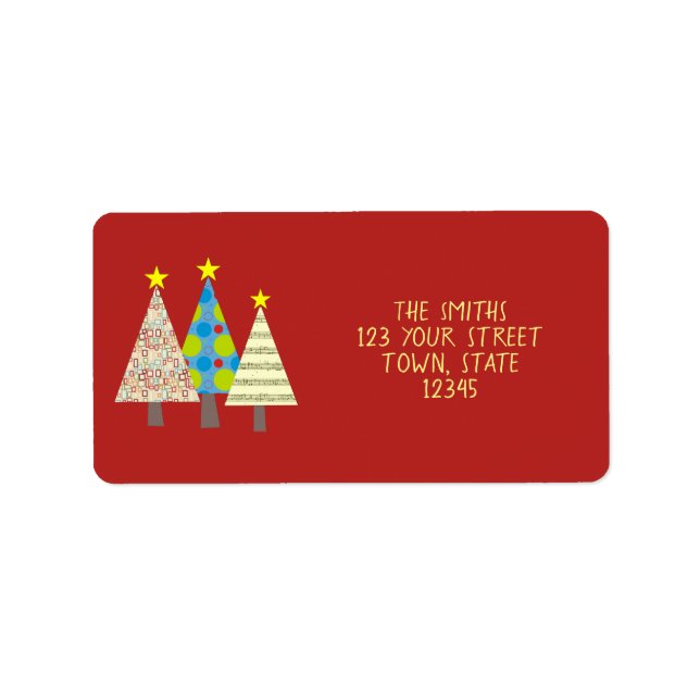 Étiquette Motif géométrique rouge moderne d'arbre de Noël (Devant)