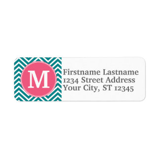 Étiquette Motif Girl Chevron avec Monogramme - Turquoise ros