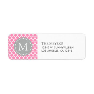 Étiquette Motif marocain rose et blanc avec monogramme