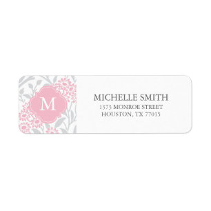 Étiquette Motif monogramme rose gris floral Damask