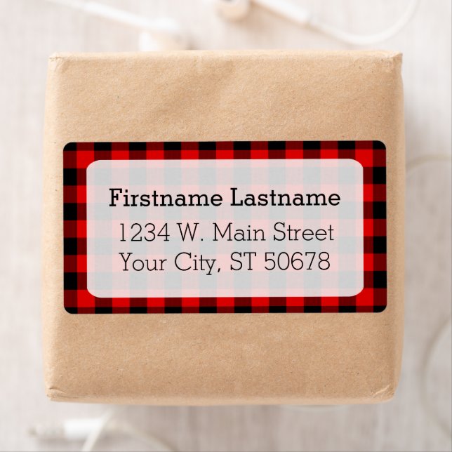 Étiquette Motif Plaid personnalisé rouge noir pays (En situation)