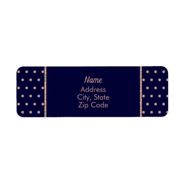 Étiquette Motif Polka Dot Texté bleu marine et or Rose (Devant)