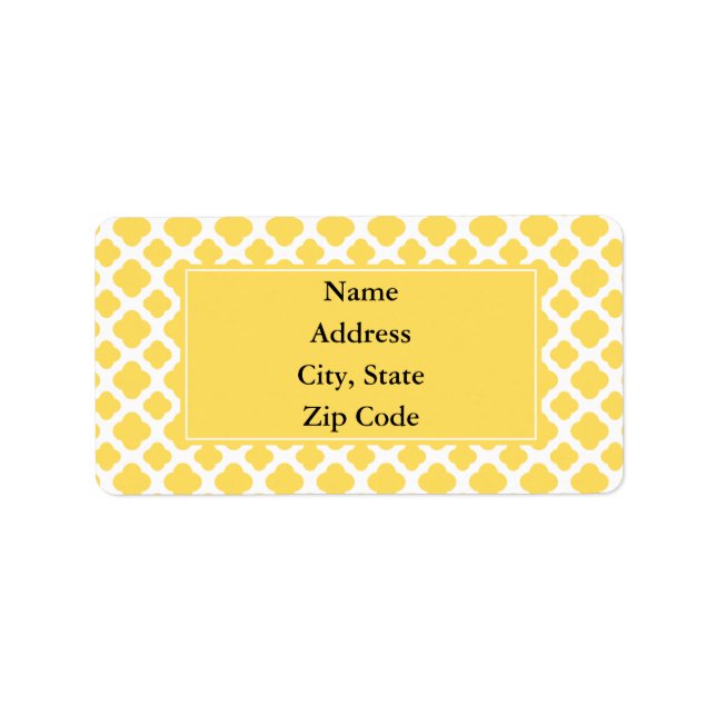 Étiquette Motif Quatrefoil jaune citron et blanc (Devant)