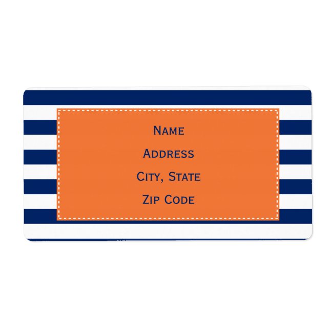 Étiquette Motif Royal Blue Stripes personnalisé avec orange (Devant)